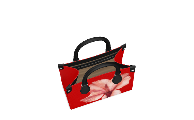 Dark-Tone Leather Hanbag With Poppy Flower Print - Floribus Collection, Mini Shopper Bag