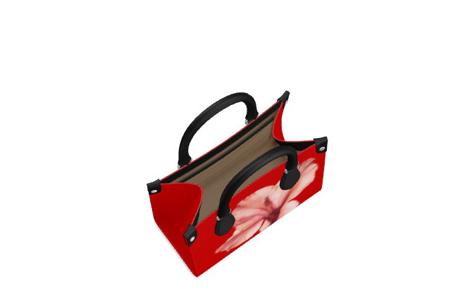 Dark-Tone Leather Hanbag With Poppy Flower Print - Floribus Collection, Mini Shopper Bag