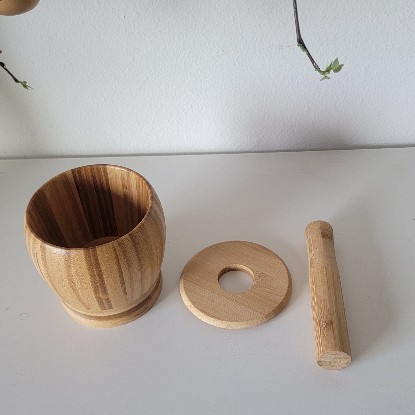Bamboo Blend Grinder with Lid, Bamboo Garlic Mortar Set, Kitchen Tools, NC016