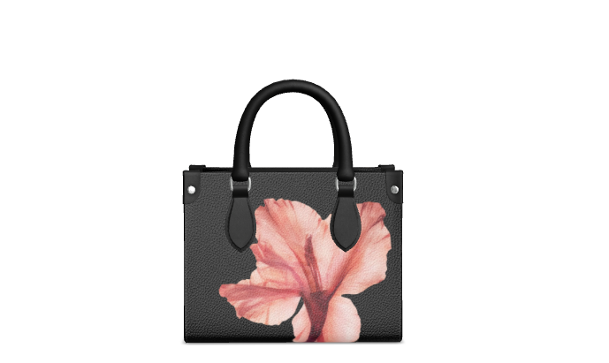 Dark-Tone Leather Hanbag With Poppy Flower Print - Floribus Collection, Mini Shopper Bag