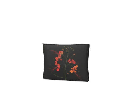 Peacock Floral Leather Clutch – Floribus Collection, Leather Pouch, Floral Printed Leather