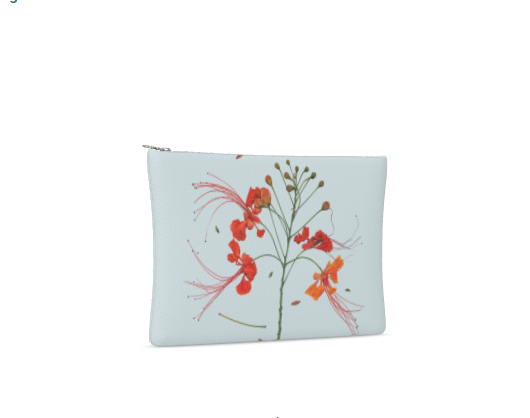 Peacock Floral Leather Clutch – Floribus Collection, Leather Pouch, Floral Printed Leather