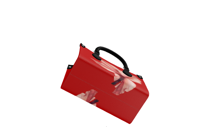 Dark-Tone Leather Hanbag With Poppy Flower Print - Floribus Collection, Mini Shopper Bag