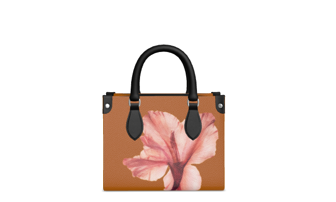 Dark-Tone Leather Hanbag With Poppy Flower Print - Floribus Collection, Mini Shopper Bag