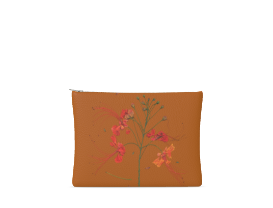 Peacock Floral Leather Clutch – Floribus Collection, Leather Pouch, Floral Printed Leather