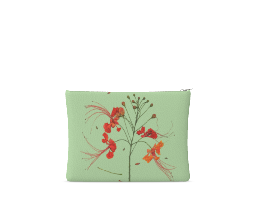 Peacock Floral Leather Clutch – Floribus Collection, Leather Pouch, Floral Printed Leather