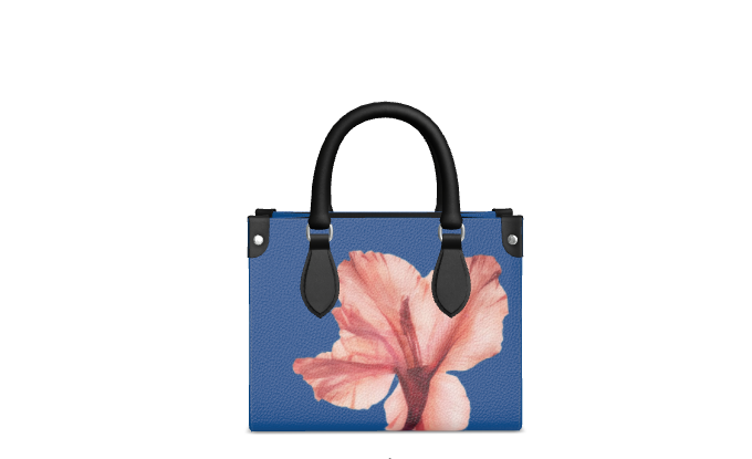 Dark-Tone Leather Hanbag With Poppy Flower Print - Floribus Collection, Mini Shopper Bag