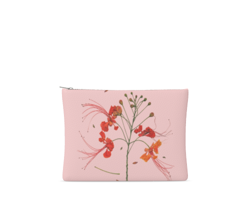 Peacock Floral Leather Clutch – Floribus Collection, Leather Pouch, Floral Printed Leather