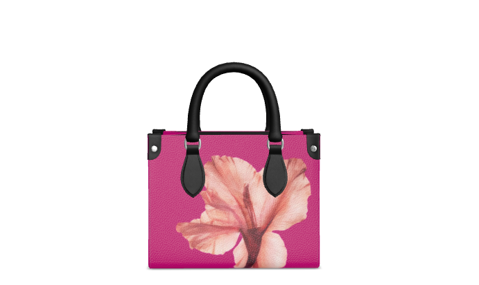 Dark-Tone Leather Hanbag With Poppy Flower Print - Floribus Collection, Mini Shopper Bag