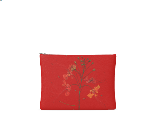 Peacock Floral Leather Clutch – Floribus Collection, Leather Pouch, Floral Printed Leather