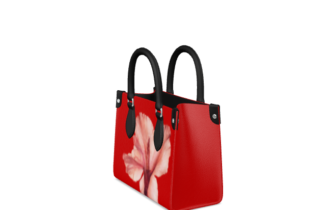 Dark-Tone Leather Hanbag With Poppy Flower Print - Floribus Collection, Mini Shopper Bag