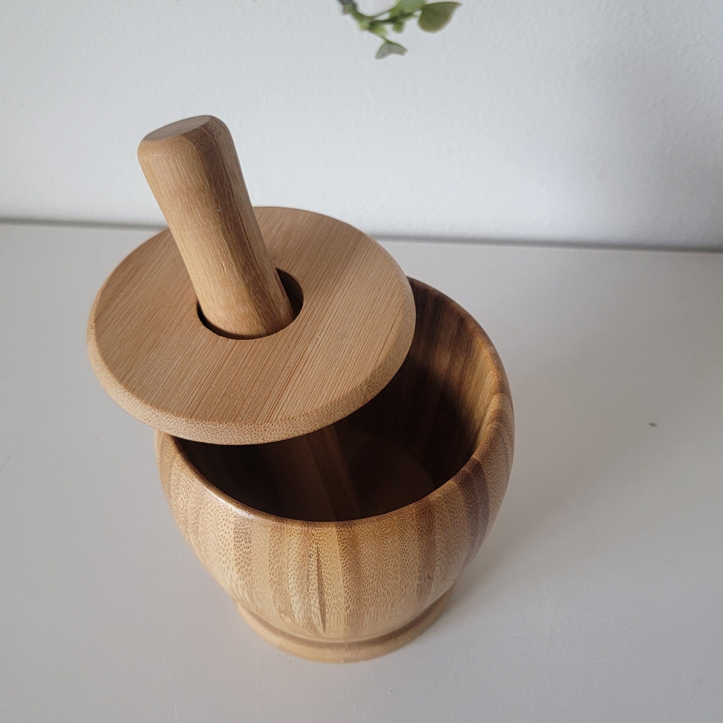 Bamboo Blend Grinder with Lid, Bamboo Garlic Mortar Set, Kitchen Tools, NC016