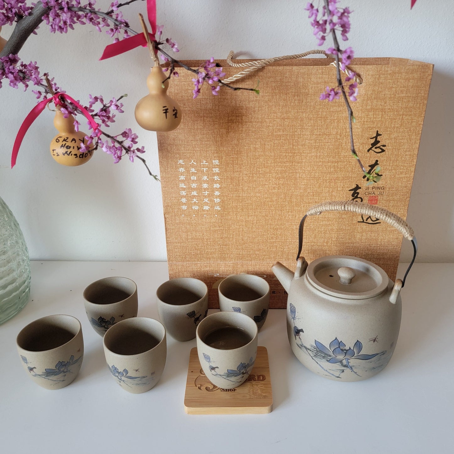 Blue Lotus Ceramic Tea Set, Chinese tea set, Tea Gift set, NC024