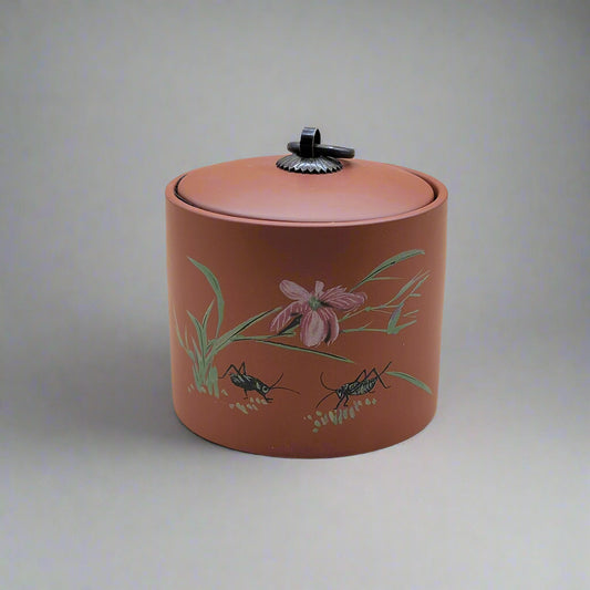 Clay Tea Canister – Printed Flower & Cricket Design, Clay Tea Caniste, Candy Storage Box, Sugar Box, Kitchen Tools