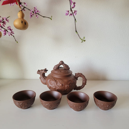Dragon Natural Clay Tea Set - 4 cups, Chinese porcelain,  Chinese tea set, Teapot, Teakettle