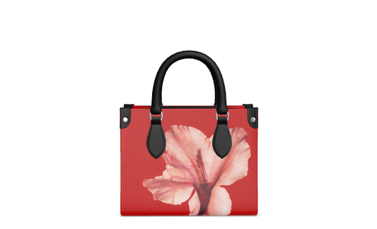 Dark-Tone Leather Hanbag With Poppy Flower Print - Floribus Collection, Mini Shopper Bag