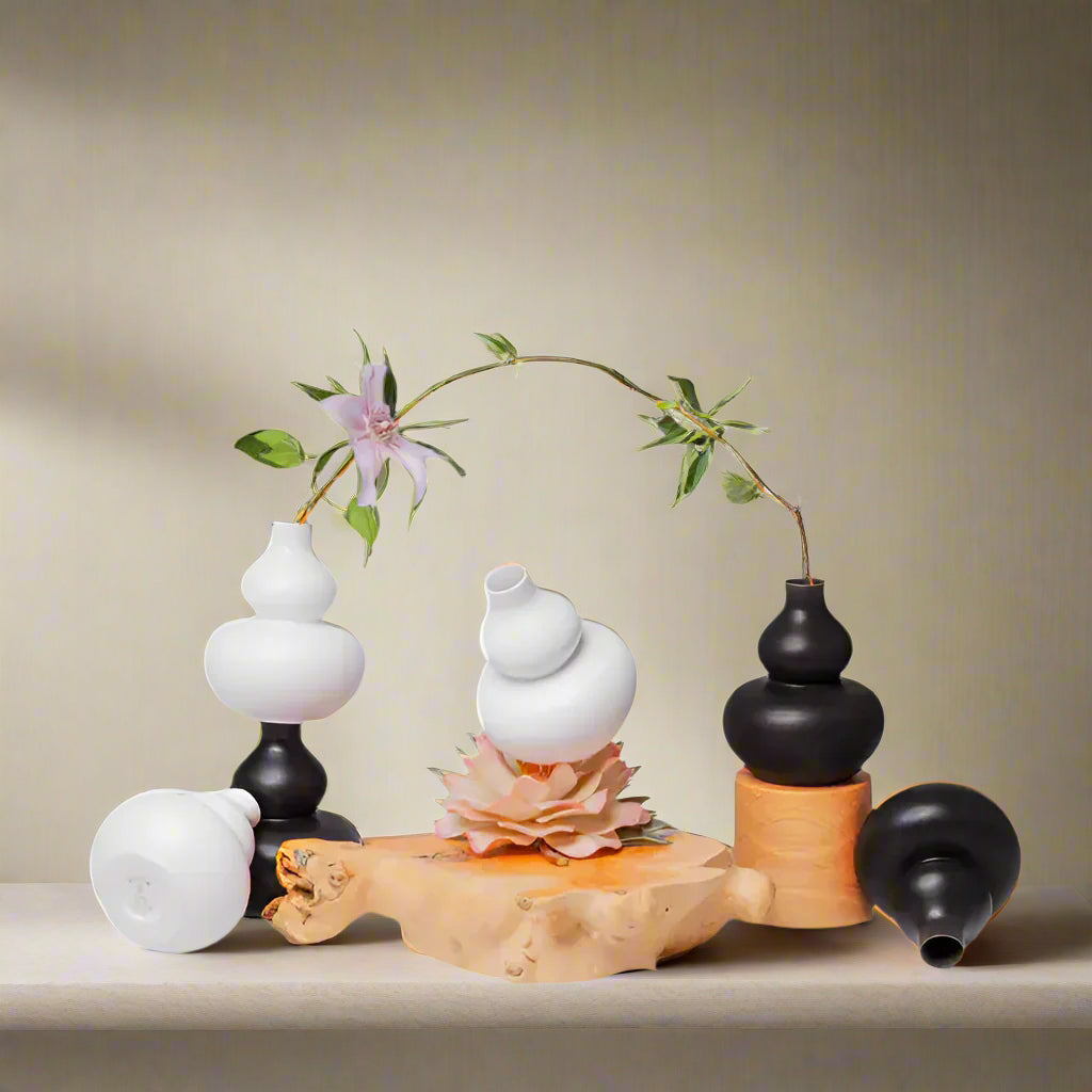 Semi-Matte Porcelain Miniature Double Gourd Vase, NC020