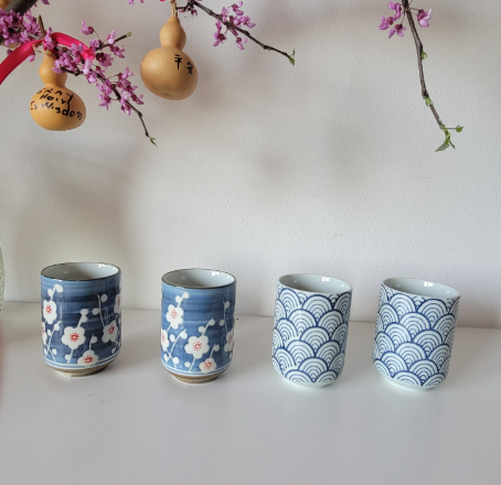 Set of 4 Handcrafted Ceramic Tea Cups, Coffee Cup, Chinese Style Tea Mug, Tea Gifts Set