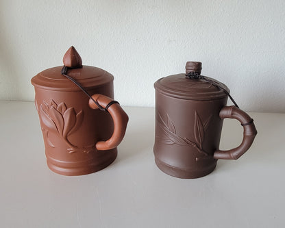 Yixing Zisha Clay Mug – Bamboo & Lotus Motifs, Clay Chinese, Tea Cup, Coffee Cup, Chinese Style Tea Mug, NC003