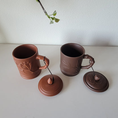 Yixing Zisha Clay Mug – Bamboo & Lotus Motifs, Clay Chinese, Tea Cup, Coffee Cup, Chinese Style Tea Mug, NC003