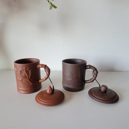 Yixing Zisha Clay Mug – Bamboo & Lotus Motifs, Clay Chinese, Tea Cup, Coffee Cup, Chinese Style Tea Mug, NC003