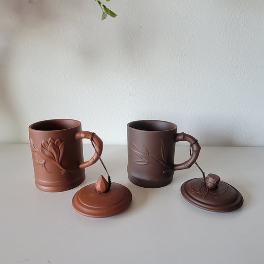 Yixing Zisha Clay Mug – Bamboo & Lotus Motifs, Clay Chinese, Tea Cup, Coffee Cup, Chinese Style Tea Mug